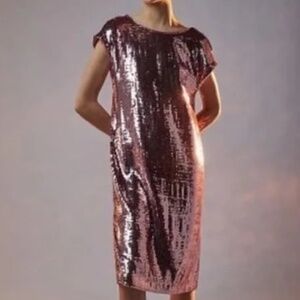 𝅺NWT Anthropologie Maeve Kara Pink Sequin Shift Dress, Size Medium